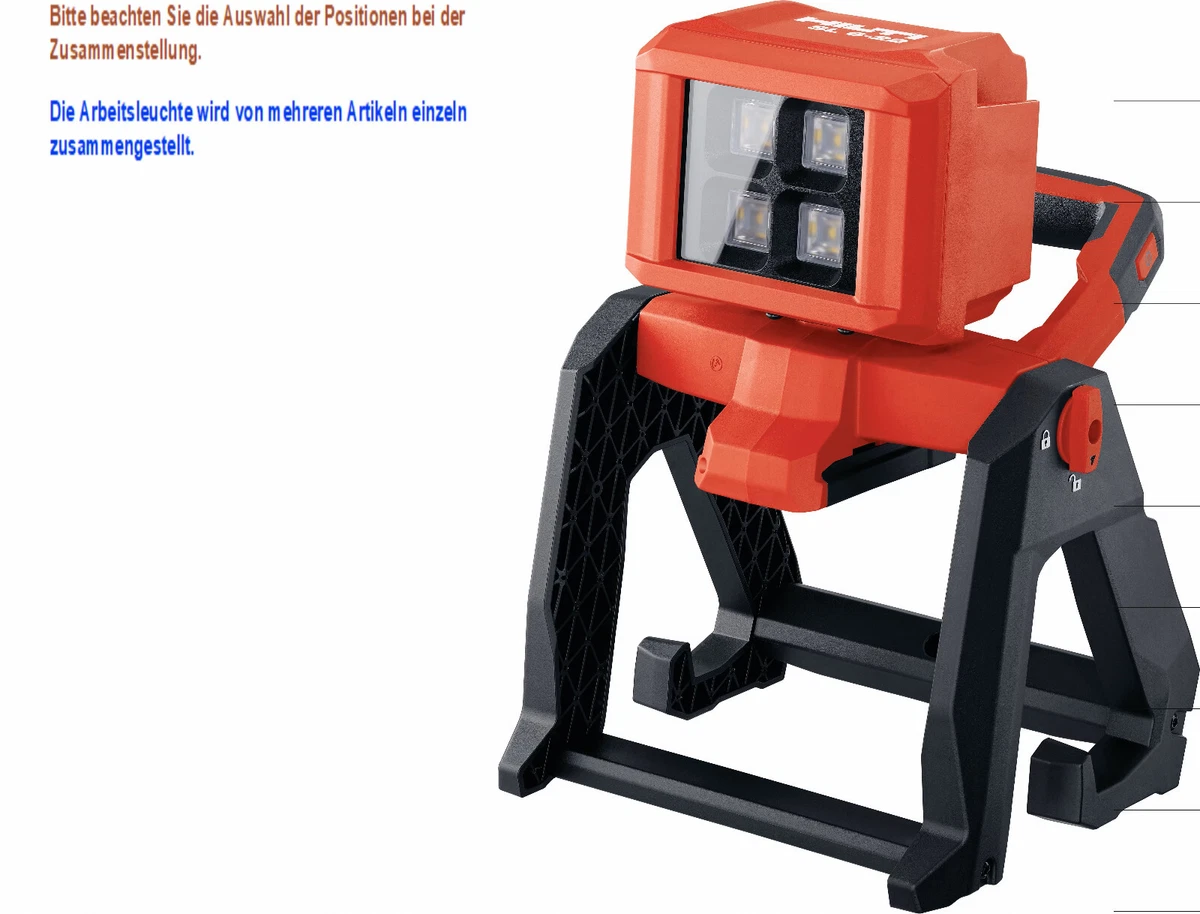 Konfiguration vom Baustrahler. HILTI LED Arbeitsleuchte. SL 6 A22