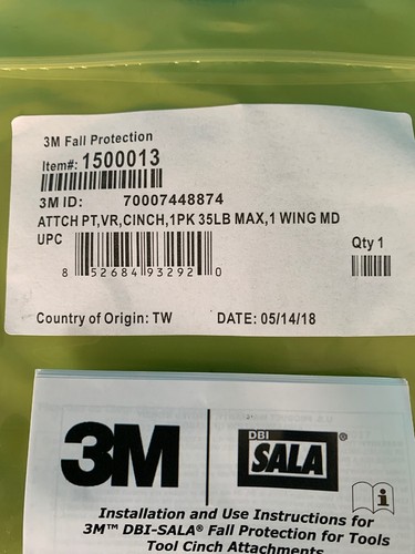 3M SAFETY 35 LB SINGOLO UTENSILE CINCH 2 confezioni 1500013 PROTEZIONE CADUTA, - Foto 2 di 4