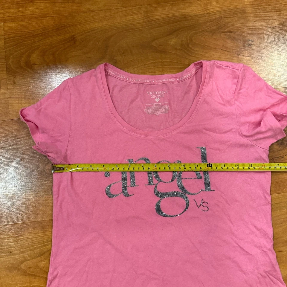 Camisa para dormir de algodón rosa Y2K Victoria’s Secret de colección plateada brillante ÁNGEL talla M Foto 3 de 4