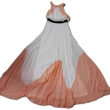 Soieblu Dress Long Chiffon Sleeveless Flare High Neck Halter Lined Open Back XS