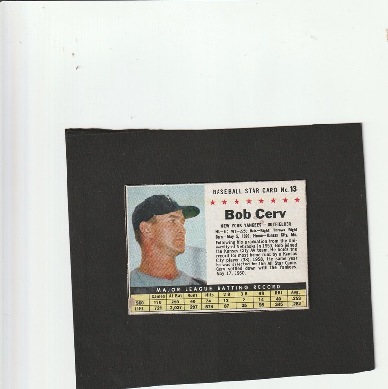 1961 Post #13 Bob Cerv Ex  (No crease)