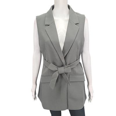 Womens Work Office Business Casual Belted Vest Large Size Gray Jacket w Pockets