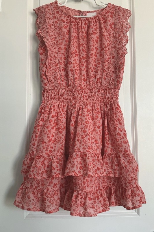 ABERCROMBIE KIDS-Girl’s Sz.7/8-Floral-Tiered Ruffled Dress-Pink-Eyelet Sleeves