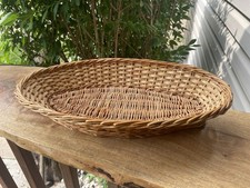 Vintage Wicker Weave Oval Bread Basket 2 Ring Handles Wall Decor Centerpiece  
