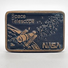Vintage 1980s NASA Space Telescope Belt Buckle Brass Tone Hubble Space Program