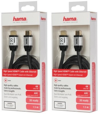 2x PACK Hama HQ HDMI-Kabel 1,5m 4K HD TV für Dual Curved PC Monitor Bildschirm