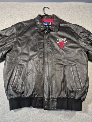 VTG 90s Chicago Bulls Leather Jacket Mens 2XL Black Pro Player