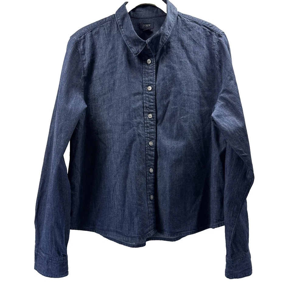 Blusa de mezclilla para mujer J Crew talla M azul oscuro con botones manga larga algodón Foto 4 de 4
