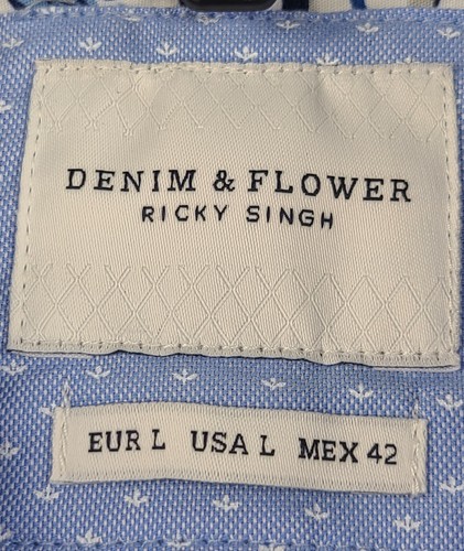 Denim & Flower Ricky Singh Men's Sz Large Long Sleeve Button Up Blue Shirt NWT - Picture 4 of 9
