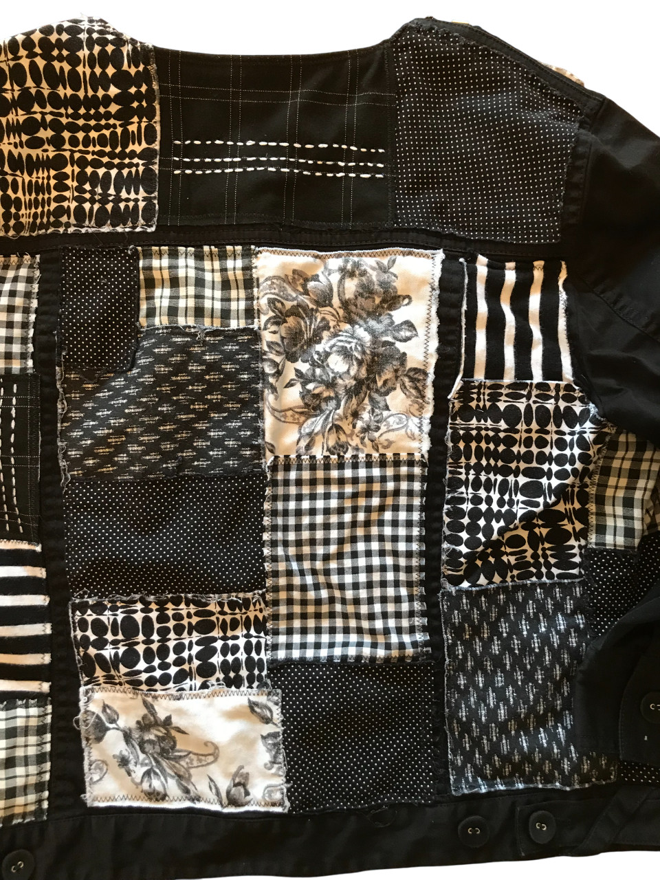 Boho Patchwork Jacket: Upcycled Sashiko Black Whi… - image 6