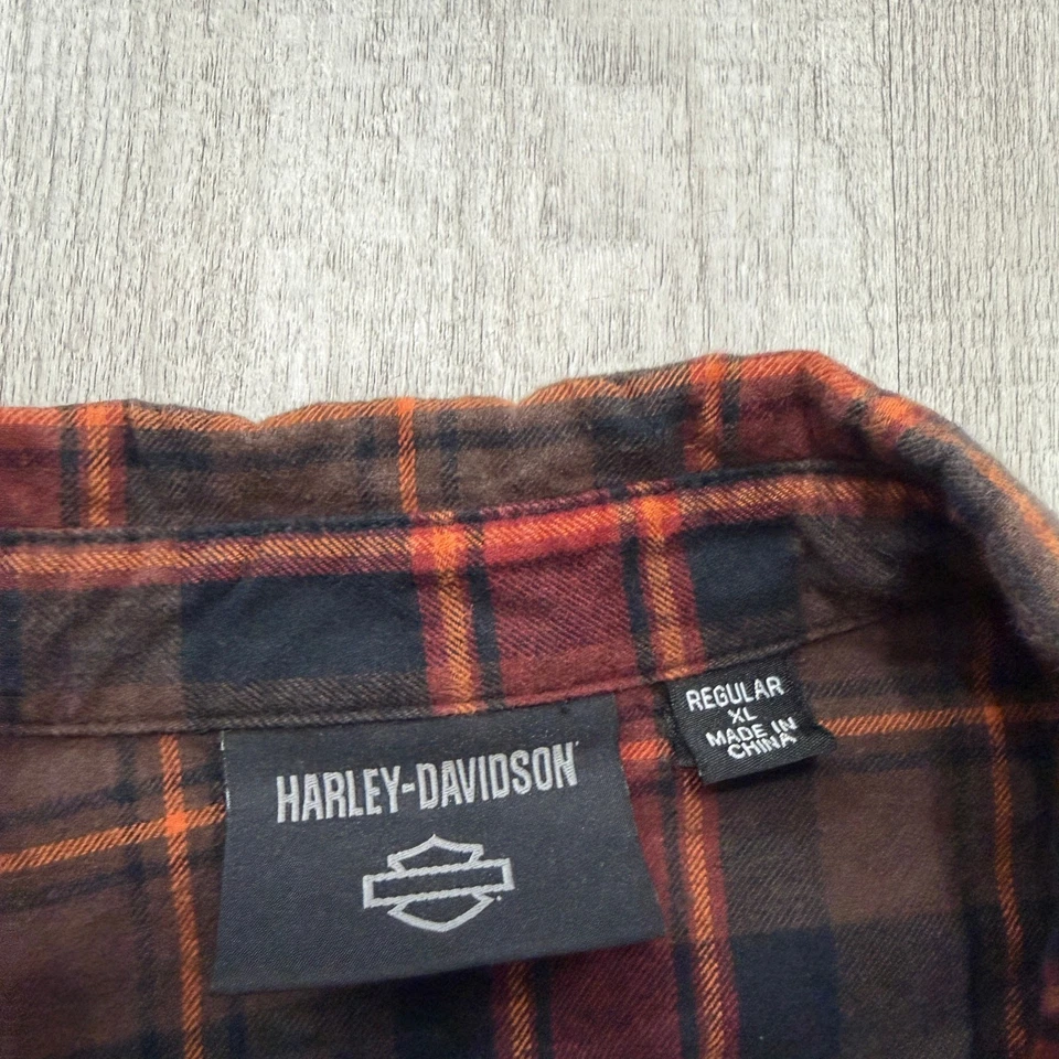 Harley Davidson фланелевая рубашка мужская очень большой XL красный клетку мотоциклиста  - Изображение 4 из 4