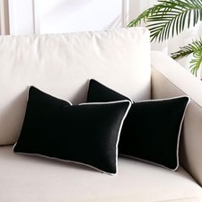 Pillow Covers Velvet Pillow Cover Lumbar Throw 20" x 12" Pack of 2 Black