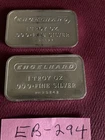 2 ENGLEHARD 1 TROY OZ. .999 FINE SILVER BARS-QUANTITY 2