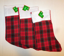 Christmas Stockings Red Plaid THREE Stockings 13 Inch