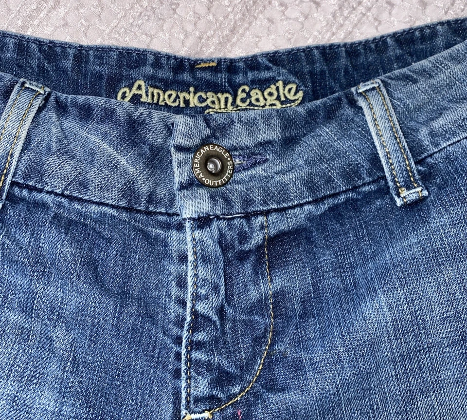 American Eagle Y2K Low Rise Micro Denim Shorts Size 8 Distressed 2" Inseam - Image 2 of 4