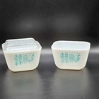Vintage Pyrex Turquoise Rooster Refrigerator Dishes w/ 1 Lid – Set of 2