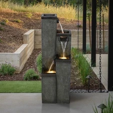 Abstract Modern Fountain Sculpture – Indoor Water Feature with Soft LED Lighting