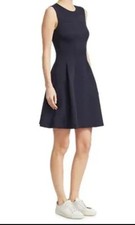 Theory Womens Modern Tea Fit & Flare Dress Navy summer pique  size 2