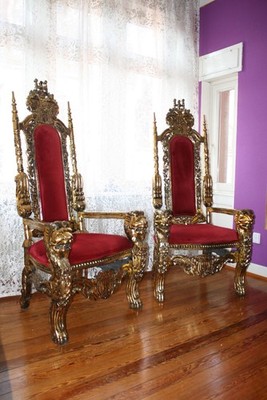 THRONSESSEL SCHALENSESSEL PRUNKSESSEL MAHAGONI-HOLZ ANTIKER GOLDTON BAROCK-STIL