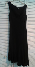 S.L. Fashions Black Sleeveless Draped Neck Hi-low flared Hem Evening Dress SZ 12