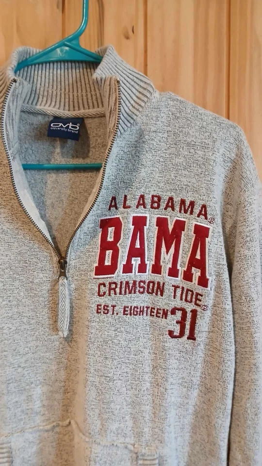Suéter Pullover Antigua Marca Universitaria Gris Alabama Marea Carmesí Cuarto Cremallera M/L Foto 2 de 2