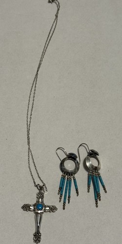 Juego de collar y pendientes cruzados de plata esterlina nativos americanos vintage - Imagen 2 de 5