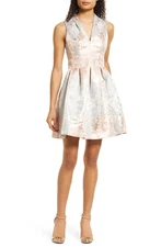 Vince Camuto E3913 Jacquard Sleeveless Fit Flare Dress Peach Size 14