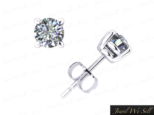 0.50Carat Round Cut Diamond Basket Stud Earrings 18k White Gold Prong Set F VS2 - Picture 2 of 3