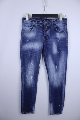 Dsquared2 White Bull Blue Distressed Splatter Cotton Slim Jeans Size 46