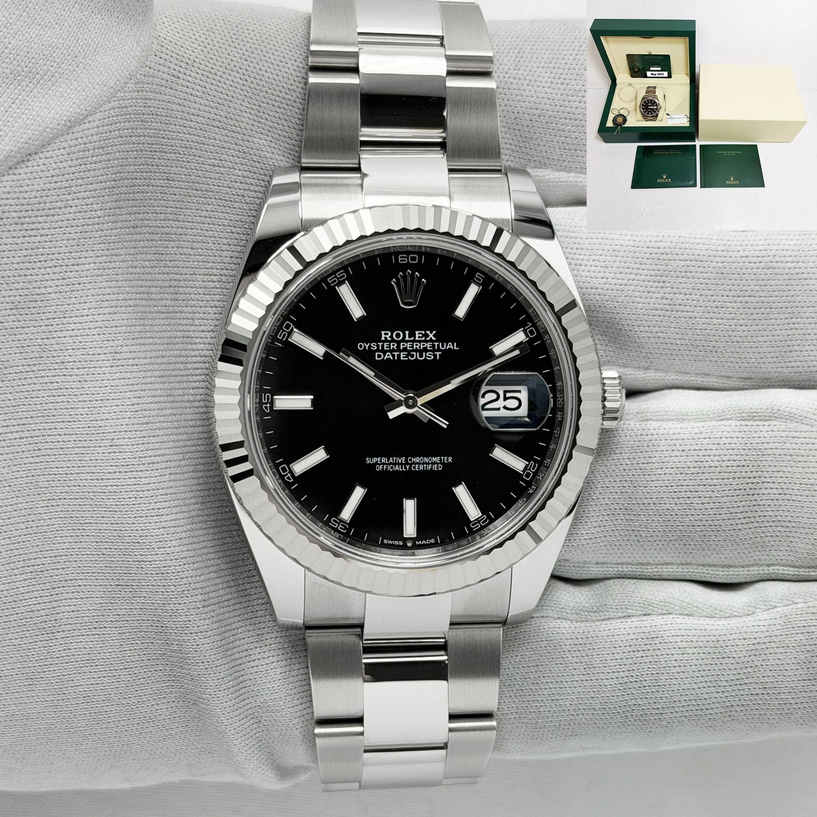 Rolex — Mint Unpolished 2022 Rolex Datejust 126334 41MM Black Dial Fluted Box Papers