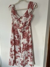 George ivory and rust patterned midi-length frill dress button front size 18