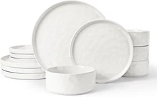 Stoneware Dinnerware Sets, 12 Piece Plates and Bowls Dish Set for 4, Kitchen Spe