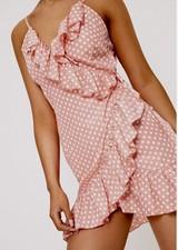 PrettyLittleThing Polka Dot Ruffle Wrap Dress Size 10