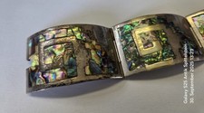 Vintage 925er Silber Armband Gliederarmband Mexiko Abalone Inlay Perle 70er Jahr