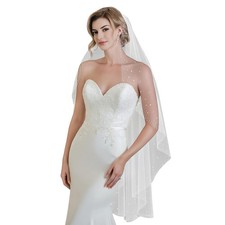 1 Tier Pearl Wedding Bridal Veil, Metal Comb Headband, Bride To Be Gift, White