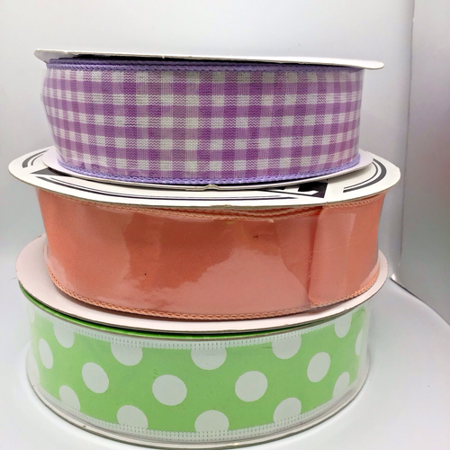 Spring Ribbon Lot 7 Rolls – 1.5" & 2.5" Wired Floral Gingham Dot Expressions - Picture 2 of 15