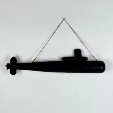 Unique Folk Art Primitive Hand Made Wooden Submarine Sculpture In Charcoal Black