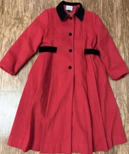 Rothschild Peacoat Girls 14 Red Lined Velvet Trim 100% Wool Holidays