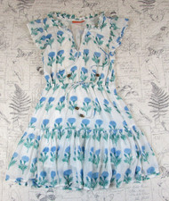 Oliphant Tuckernuck Indica Blue Cinched Flirty Short Mini Block Print Dress XS