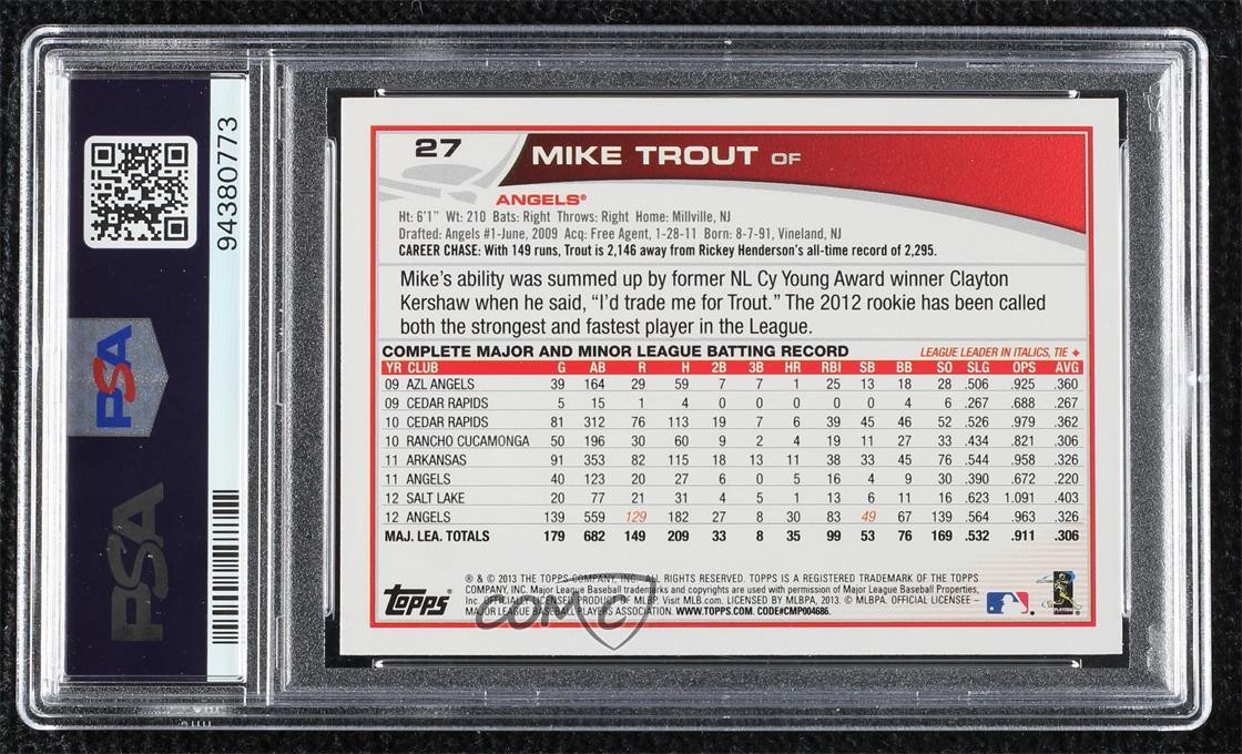 2013 Topps Auto Signing Variation Mike Trout #27 PSA 10 GEM MT 1dz0 view 2