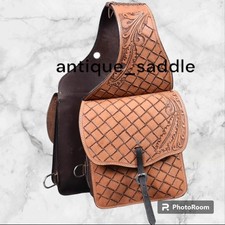 Western Horse Leather Saddle Bag Heavy Duty Traditional Trail Ride  Saddle Bag.
