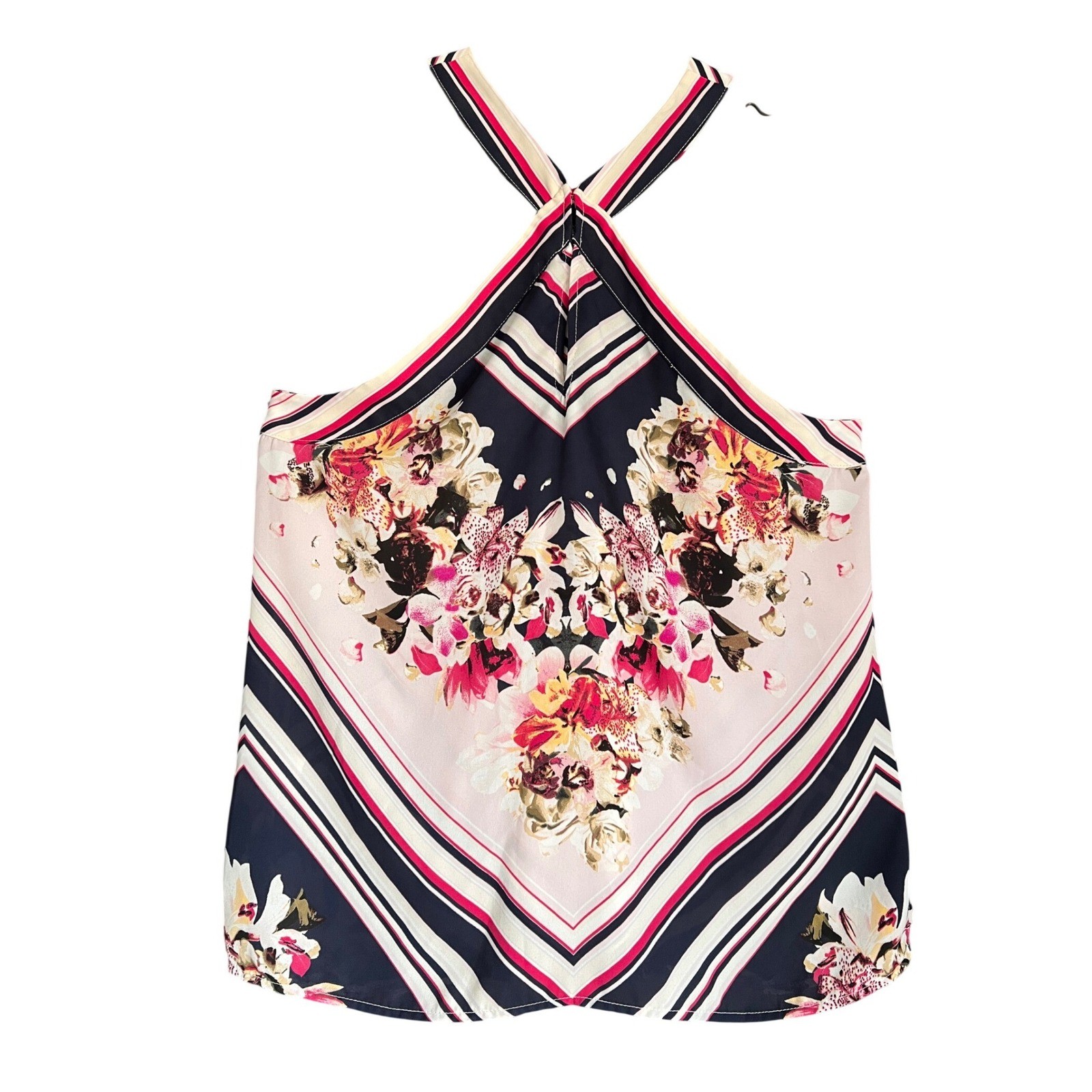 Halter Top Size Large Floral Navy Pink Blouse Feminine Girlhoodcore Luxury