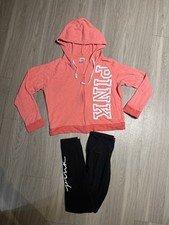 PINK VICTORIA S SECRET ZIP UP HOODIE and LEGGINGS 2 PIECE SET SIZE : M/L