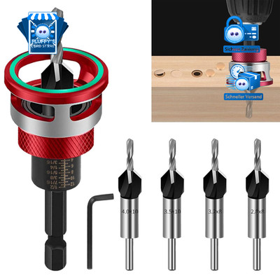Kegelsenker Bohrer Set 4-tlg HSS-M2 1/4'' Hex Schaft mit Tiefenanschlag 2,8-4 mm
