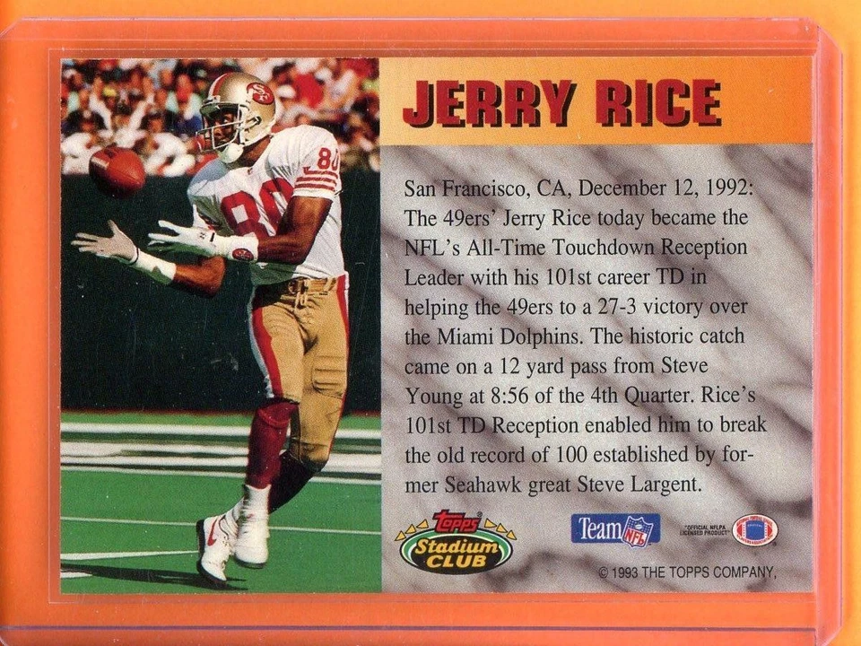 Autógrafo Jerry Rice Auto Record Breaker 1993 Stadium Club Foto 2 de 2