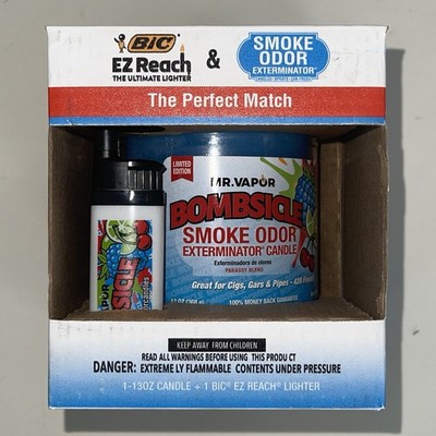 BiC EZ Reach Lighter & Smoke Odor Exterminator X MR. Vapor Candle Bombsicle 13oz