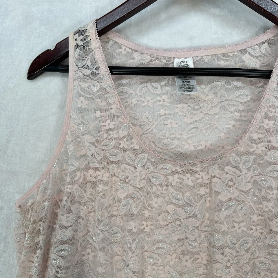 Camiseta sin mangas vintage Avon para mujer 2X rosa encaje Y2K elástica hada princesa transparente Foto 2 de 4