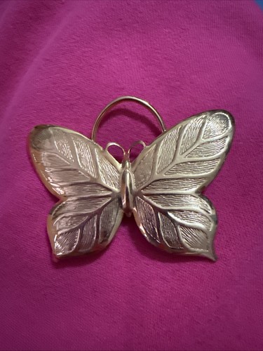 Vintage Gold-Tone Scarf Slide Clip with Butterfly Diamond Cut