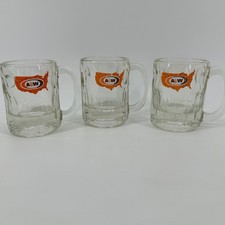 A&W Root Beer Glass Mugs Clear Excellent Set of 3 Vintage USA Map Logo 4.5 Retro