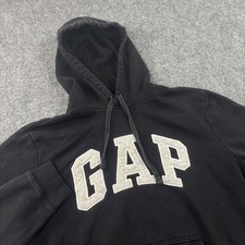 GAP Hoodie Medium Black Arch Logo Fleece Pullover Mens